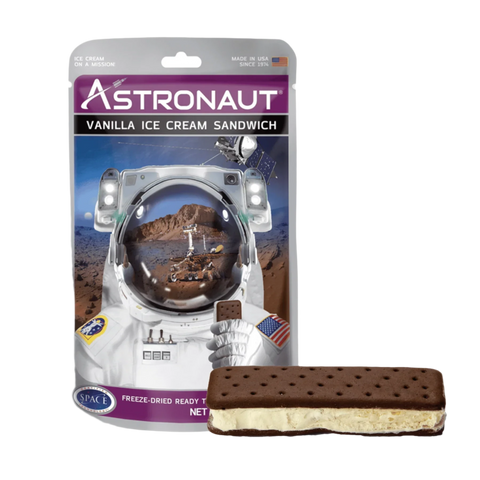 Astronaut Ice Cream Freeze Dried Vanilla Ice Cream Sandwich with ice cream sandwich pictured